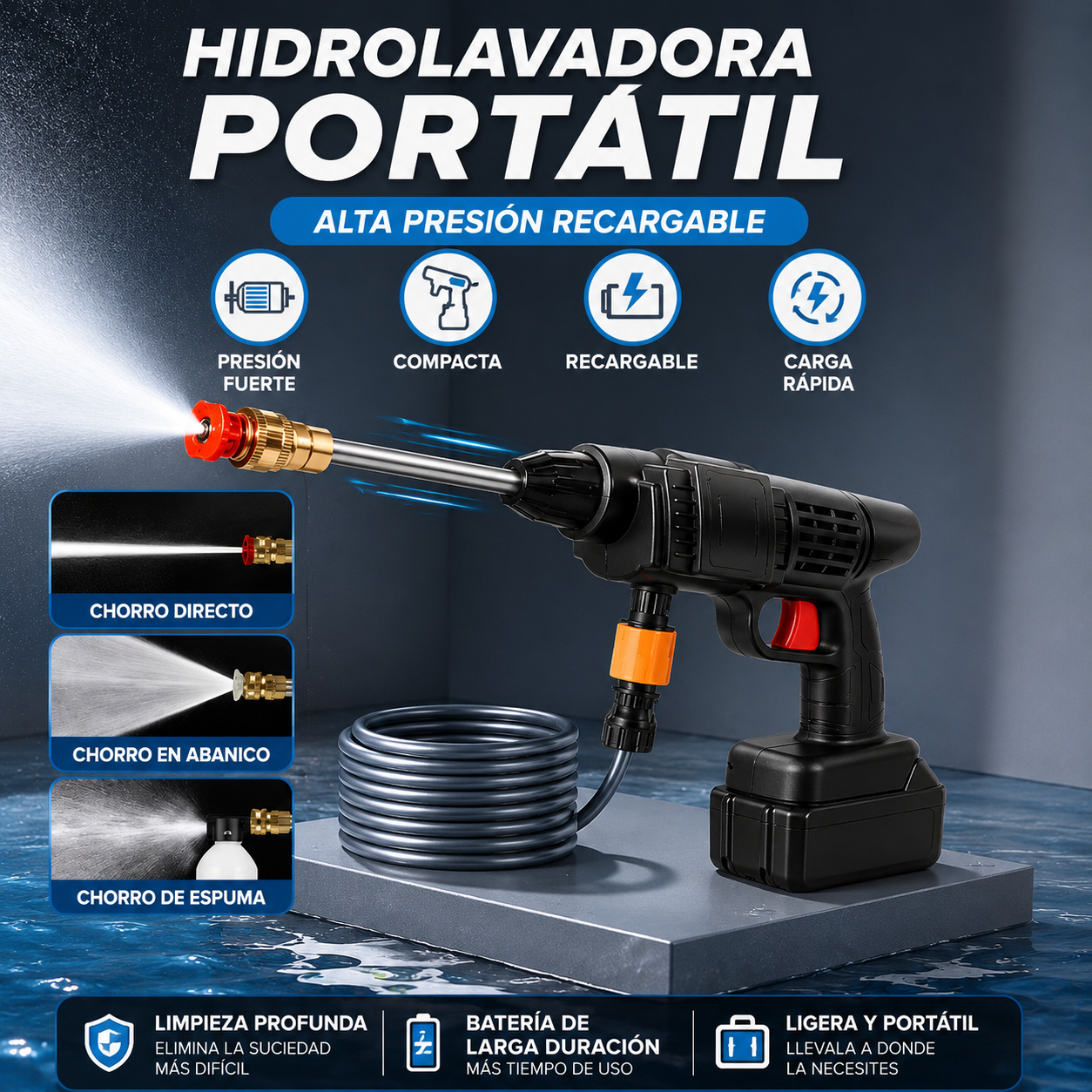 🔥 [OFERTA HOY 50% OFF + Envío Gratis] Hidrolavadora Portátil Inalámbrica 48V